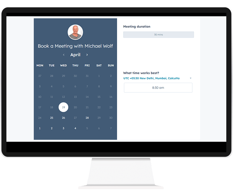 computer with book a meeting with Michael
